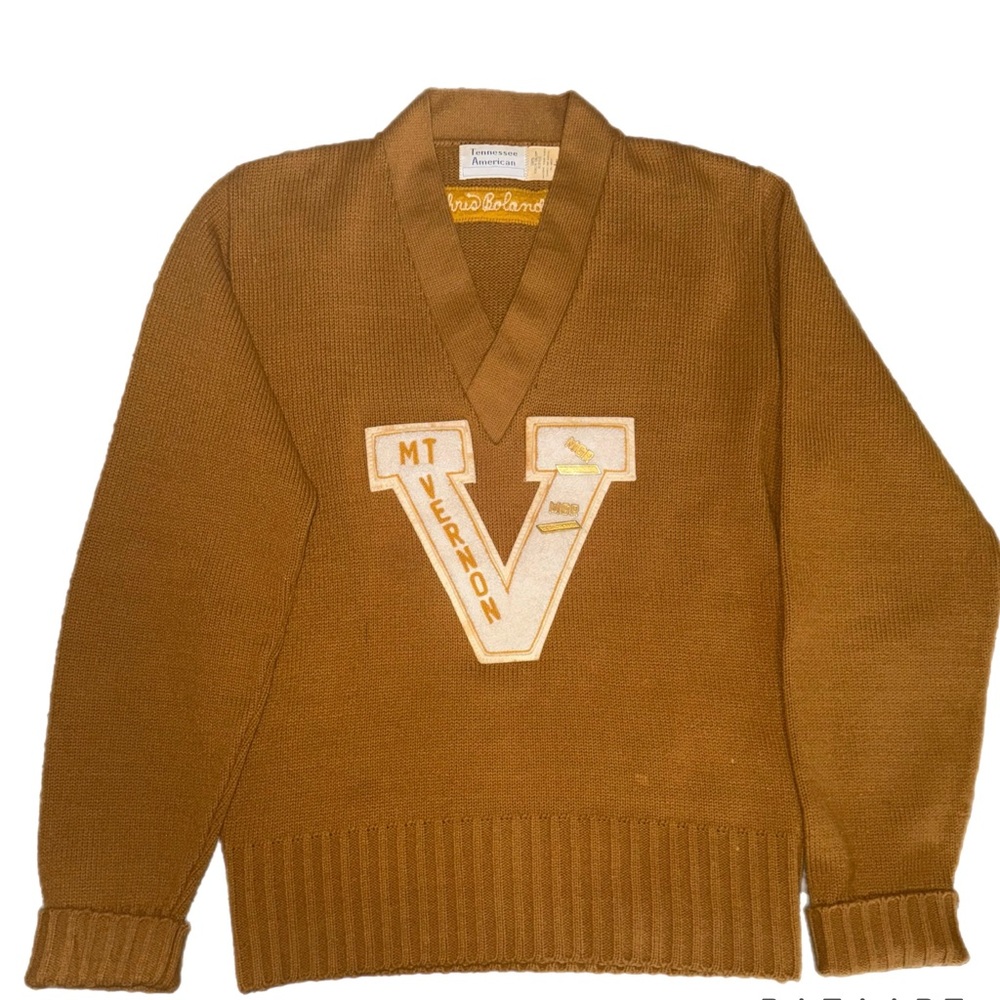 💰True Vintage 💰V Neck Letterman Sweater with Pins!
1950’s/1960’s Mustard Color